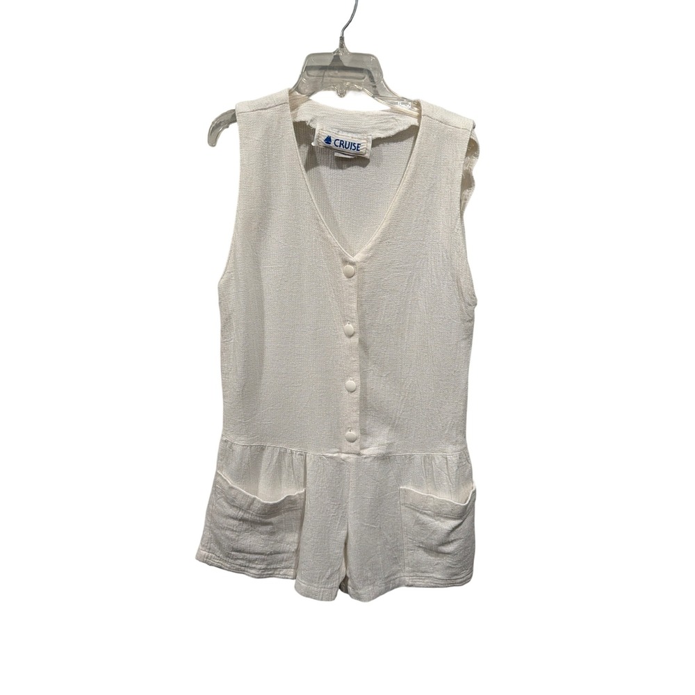 Cruise Romper Cream Vintage Cotton V-Neck Button Front Sleeveless XS USA
